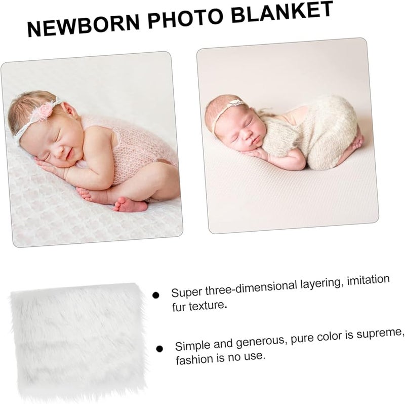 White Imitation Fur Photography Blanket Soft Newborn Backdrop for Birth Announcement Photo Props - Image 5